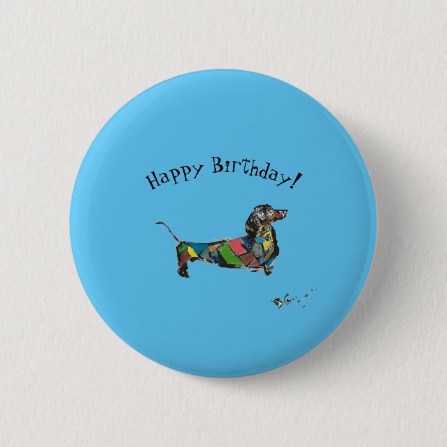 Happy Birthday Button mit Dackel (Vorderseite)