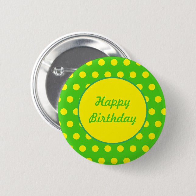 Happy Birthday Button (Neon Green & Neon Yellow) (Vorne & Hinten)