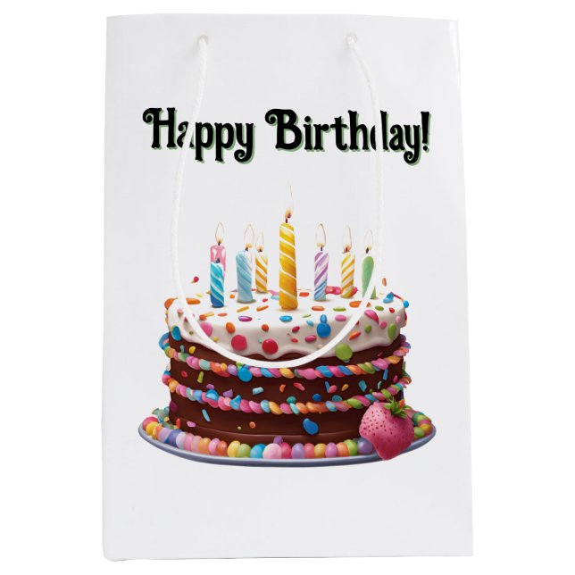 Happy Birthday Cake Bag Geschenk Party Mittlere Geschenktüte (Vorderseite)
