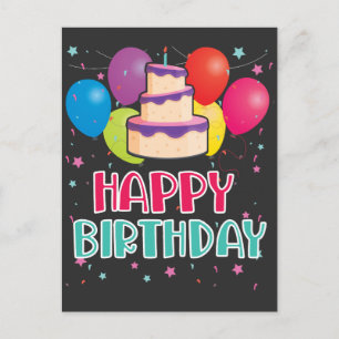 Happy Birthday Cake Balloon Celebration Confetti Postkarte