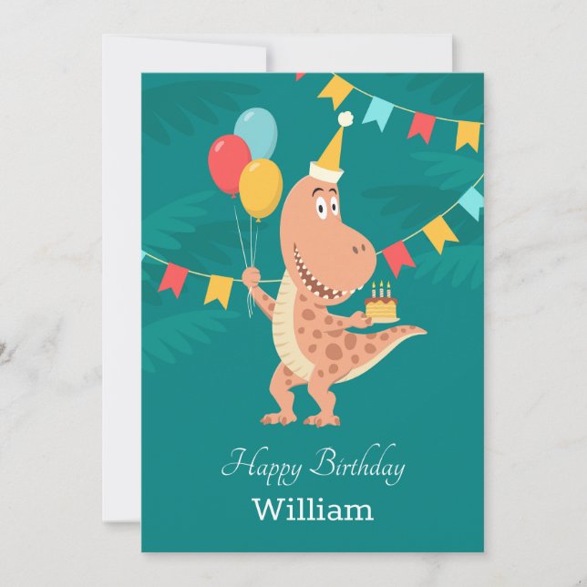 Happy Birthday Cake Balloon Niedlich Dinosaur Card (Vorderseite)