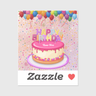 Happy Birthday Cake Balloon und Confetti Aufkleber