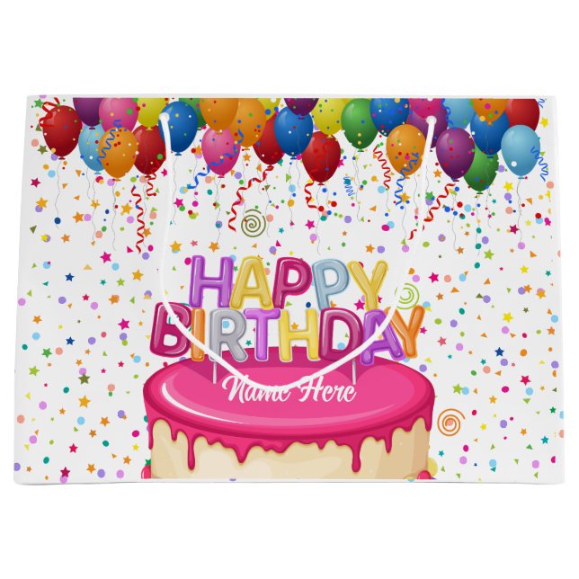 Happy Birthday Cake Balloon und Confetti Große Geschenktüte (Vorderseite)