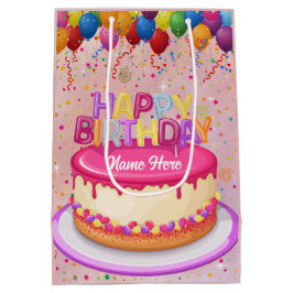 Happy Birthday Cake Balloon und Confetti Mittlere Geschenktüte