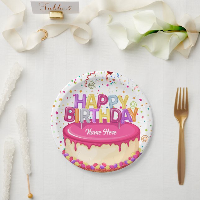 Happy Birthday Cake Balloon und Confetti Pappteller (Hochzeit)