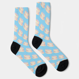 Happy Birthday Cake Blue Background Crew Socks Socken