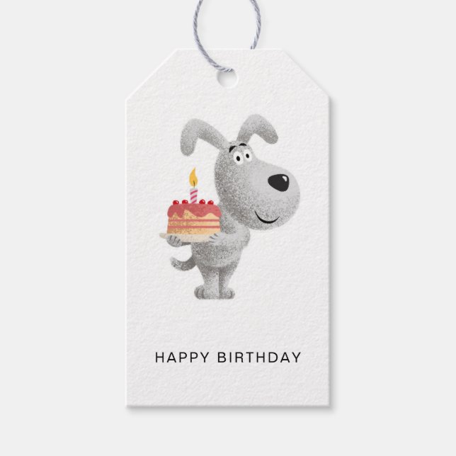 Happy Birthday Cake Candle Niedlich Hund Welpe Geschenkanhänger (Vorderseite)