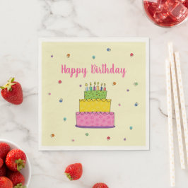Happy Birthday Cake Candle Whimsical Serviette