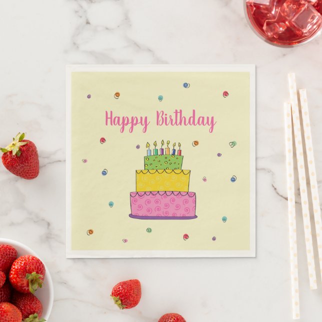 Happy Birthday Cake Candle Whimsical Serviette (Beispiel)