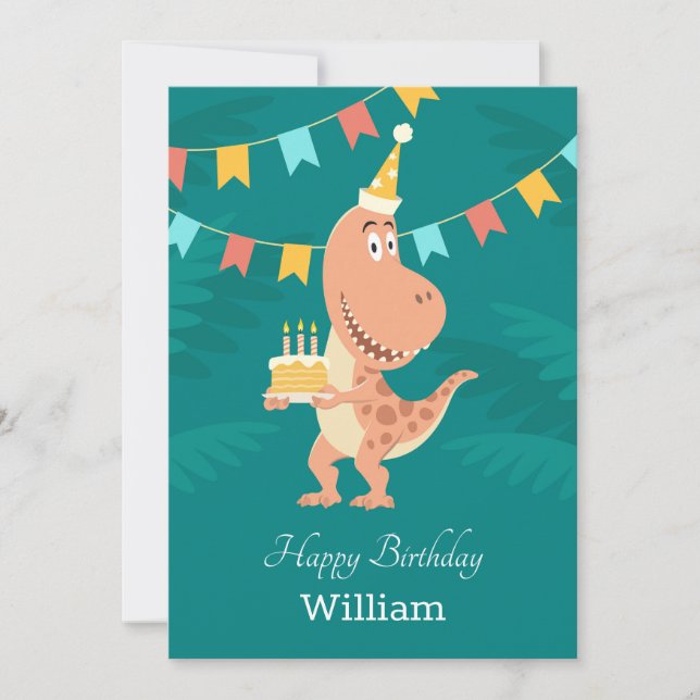 Happy Birthday Cake Candles Niedlich Dinosaur Card (Vorderseite)