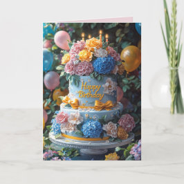 Happy Birthday Cake Candles Pretty Flowers Bows Karte