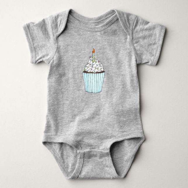 Happy Birthday Cake Cupcake Sprinkles Candle Baby Strampler (Vorderseite)