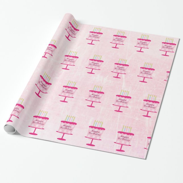 Happy Birthday Cake Gift Wrap Pink Geschenkpapier (Ungerollt)