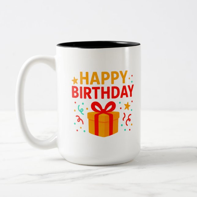 Happy Birthday Cake Graphic Zweifarbige Tasse (Links)