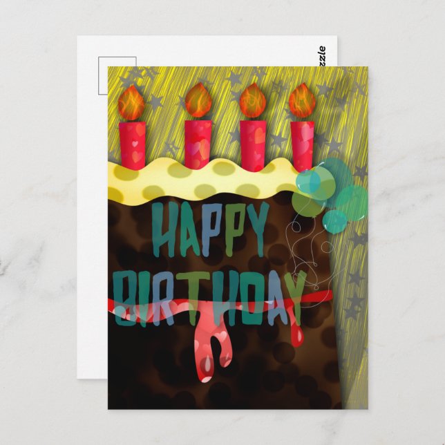 Happy Birthday Cake | Kerzen Postkarte (Vorne/Hinten)