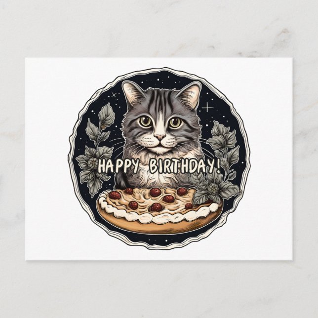 Happy Birthday cake niedliche Katze Postkarte (Vorderseite)