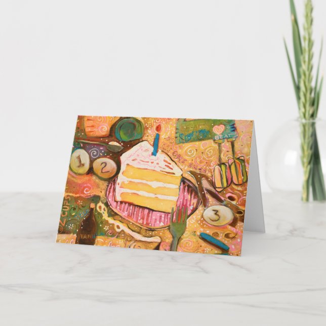 Happy Birthday Cake Painted Recipe Card (Horiz) Karte (Vorderseite)