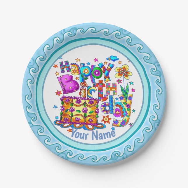 Happy Birthday Cake Papier Platte Pappteller (Vorderseite)