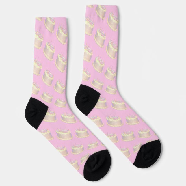 Happy Birthday Cake Pink Background Crew Socks Socken (Rechts)
