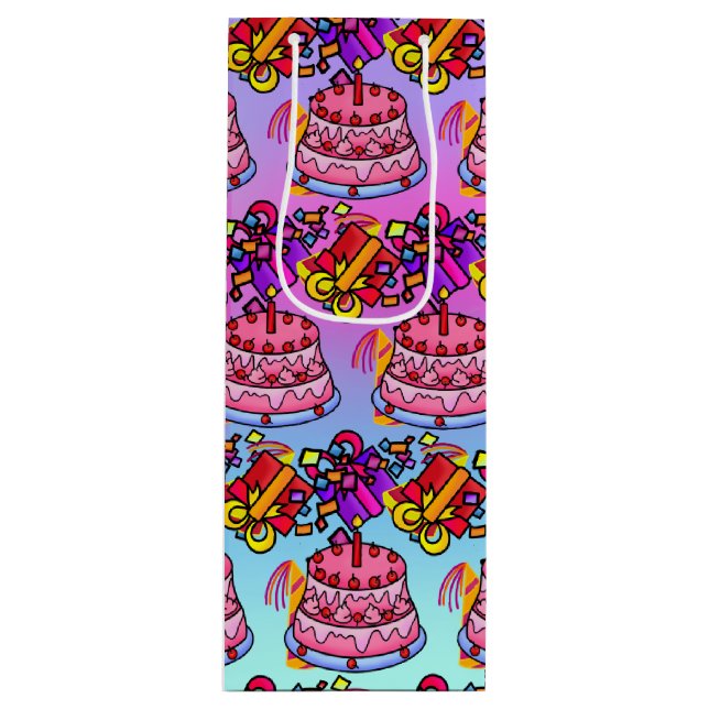 Happy Birthday Cake präsentiert Party Celebrate We Geschenktüte Für Weinflaschen (Vorderseite)