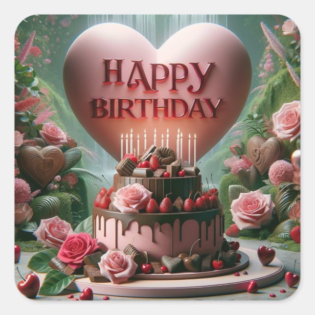 Happy Birthday Cake Quadratischer Aufkleber (Vorderseite)