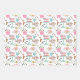 Happy Birthday Cake Rose Blume und Spotty Pattern Geschenkpapier Set