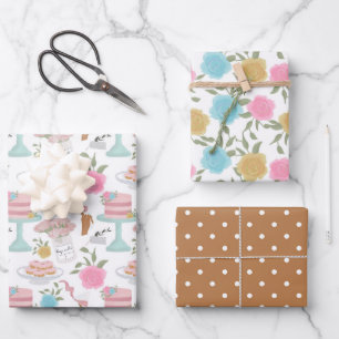 Happy Birthday Cake Rose Blume und Spotty Pattern Geschenkpapier Set