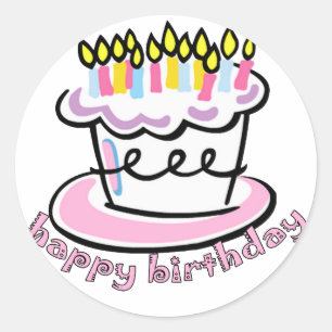 Happy Birthday cake Runder Aufkleber