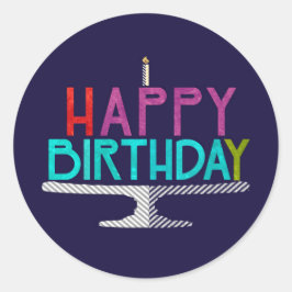 Happy Birthday Cake Typografy Sticker (Runde)