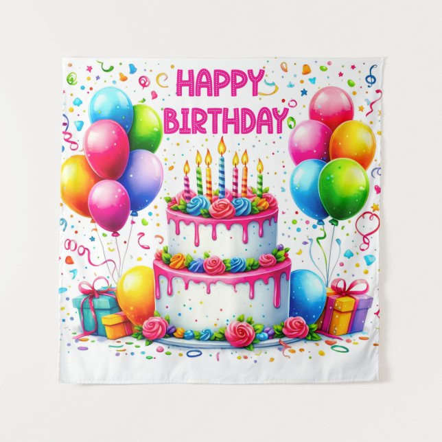 Happy Birthday Cake Wandteppich (Vorderseite)
