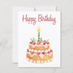 Happy Birthday Cake   Wasserfarbe Erdbeere Postkarte