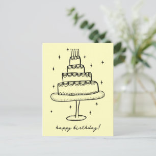 Happy Birthday Cake Whimsical Sketch Doodle Postkarte