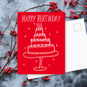 Happy Birthday Cake Whimsical Sketch Doodle Postkarte