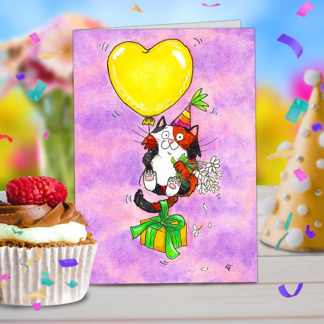 Happy Birthday Calico Cat Grußkarte Dankeskarte (Von Creator hochgeladen)