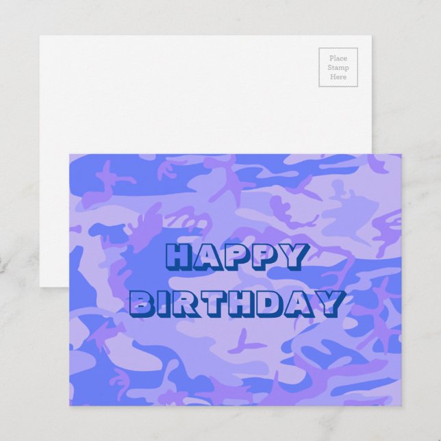 Happy Birthday Camouflage Pastel Blue Abstrakt Postkarte (Vorne/Hinten)