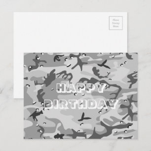 Happy Birthday Camouflage Winter Grau Abstrakt Postkarte