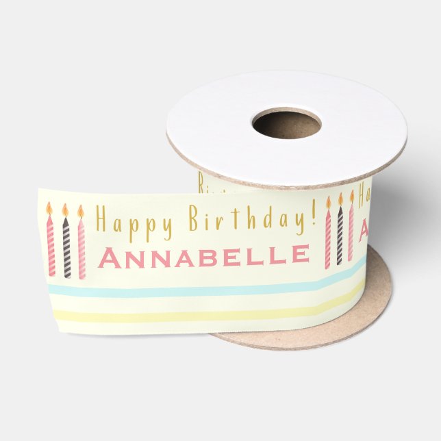 Happy Birthday Candles wiederholen Mädchenname Satinband (Spule)