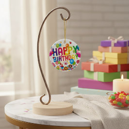 Happy Birthday Candy und Balloons Keramik Ornament