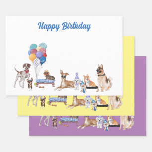 Happy Birthday Canine Hund Rassen Geschenkpapier Set