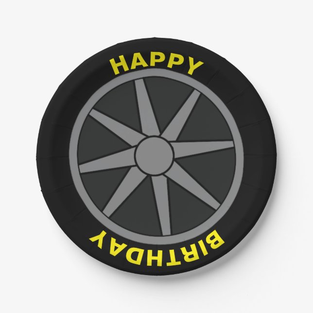 Happy Birthday Car Tire Pappteller (Vorderseite)