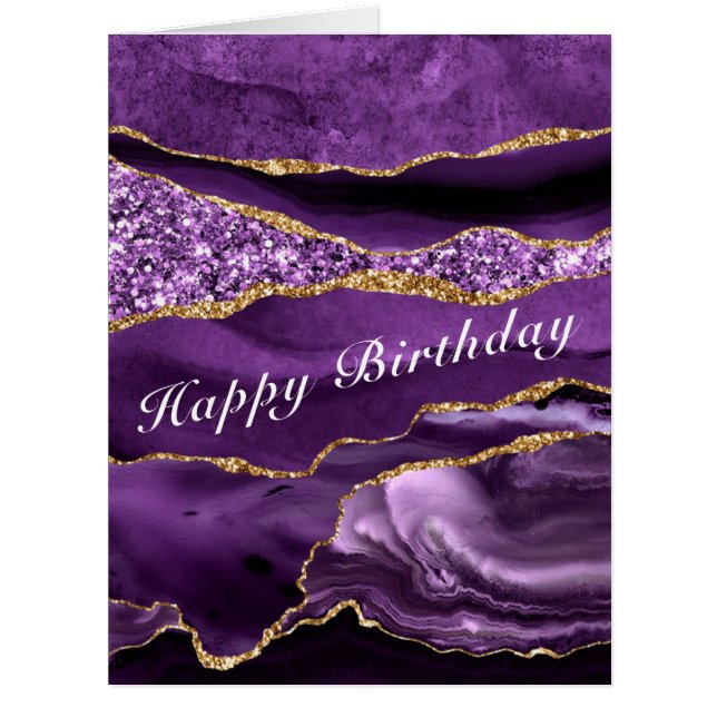 Happy Birthday Card Agate Lila und Gold (Vorderseite)