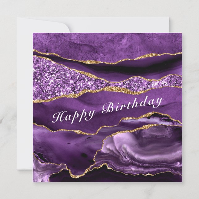 Happy Birthday Card Agate Lila Violet Gold Karte (Rückseite)