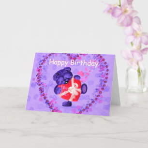 Happy Birthday Card Baby Bear mit Herzgeschenk Karte