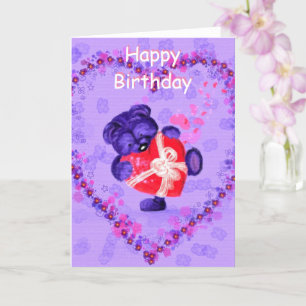 Happy Birthday Card Bär mit Herzgeschenk Karte