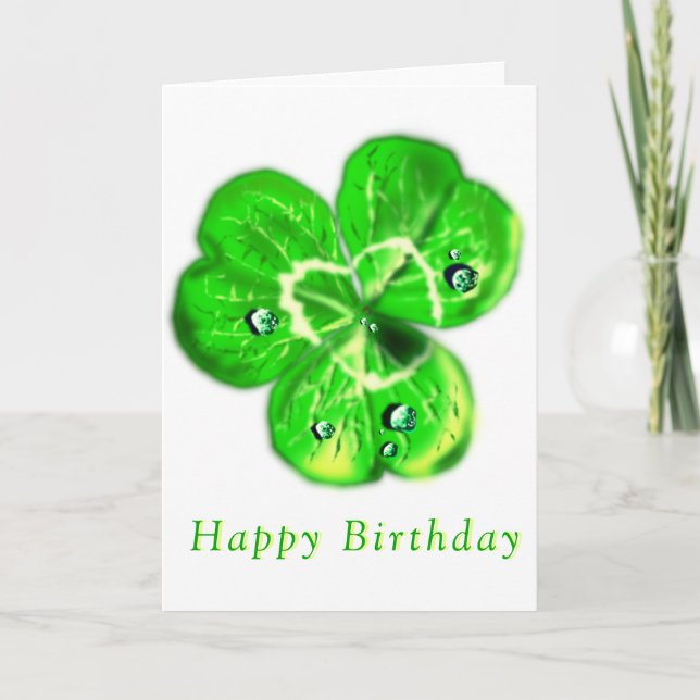 Happy Birthday Card Clover Dew Drops Karte (Vorderseite)
