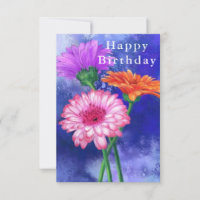 Happy Birthday Card Drei Farben Gerberas Malerei