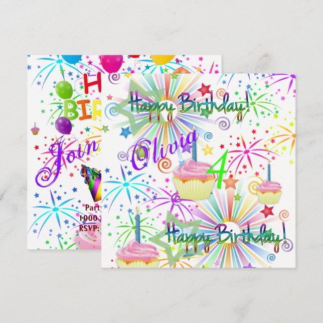 Happy Birthday Card Einladung (Vorne/Hinten)