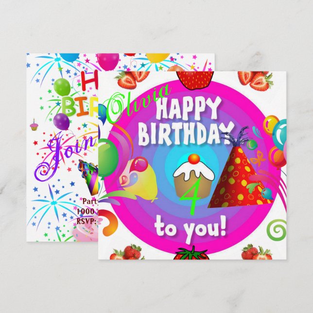 Happy Birthday Card Einladung (Vorne/Hinten)