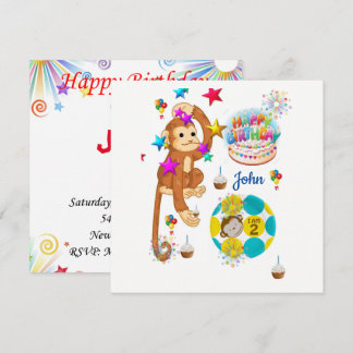 Happy Birthday Card Einladung Affe Zwei Jahre alt