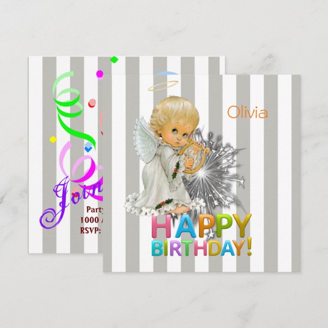 Happy Birthday Card Einladung Angel (Vorne/Hinten)